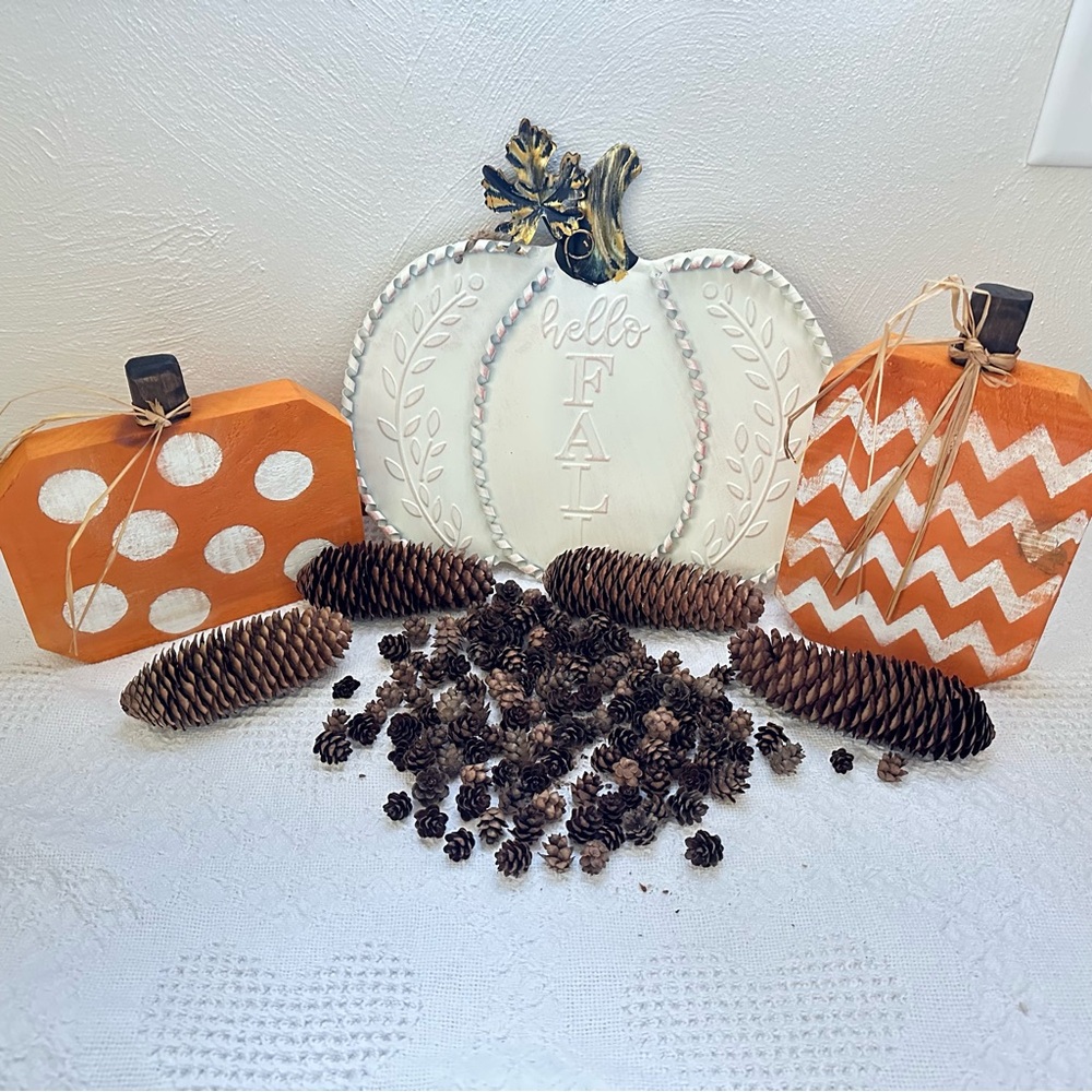 Fall Decor With Pumpkins And Pinecones